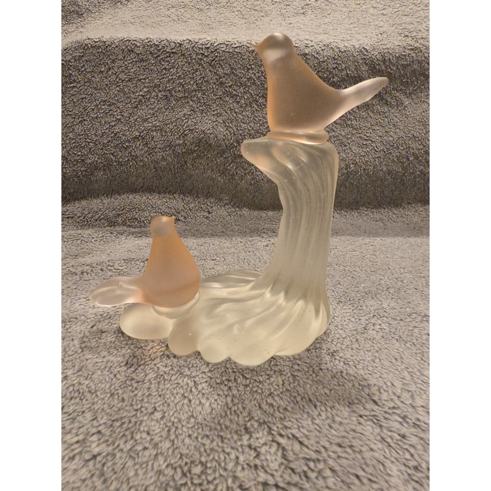 Vintage Crowning Touch Collection Pink Satin‎ Art Glass Birds on Branch Frosted